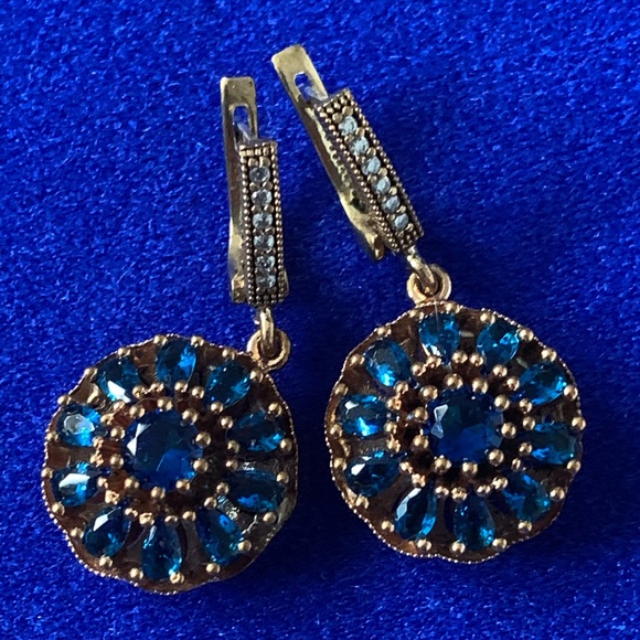 Antique Style Midnight Blue Spinel Topaz Earrings - Picture 5 of 8
